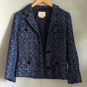 Kate Spade Blue Silver Metallic Black Boucle Tweed Mod Buttons Jacket Blazer 4